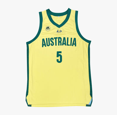 Custom Patty Mills #5 Team Australia Basketball Jersey Green Yellow  Stitched