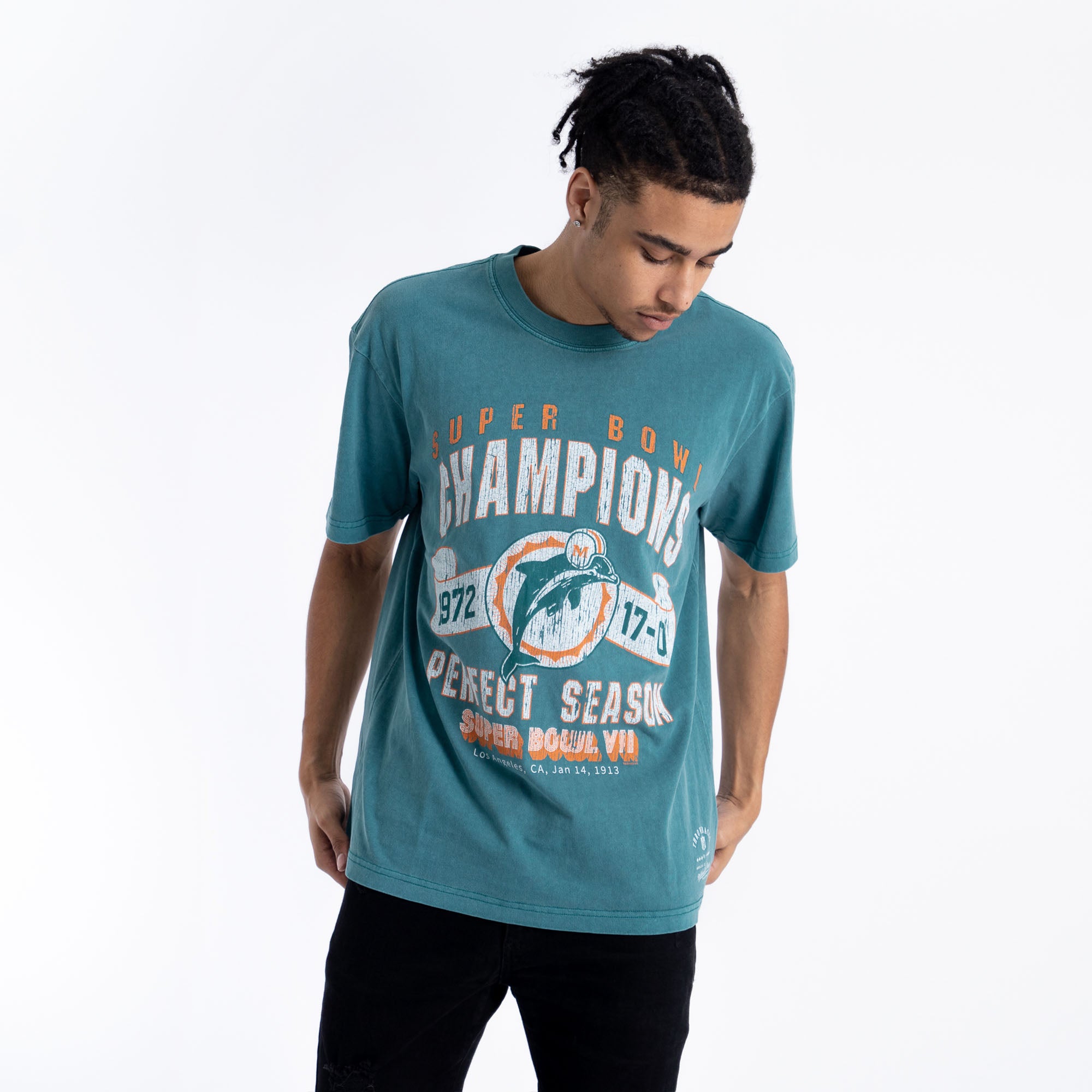 Miami Dolphins Vintage NFL Oversized Arch Tee in Teal