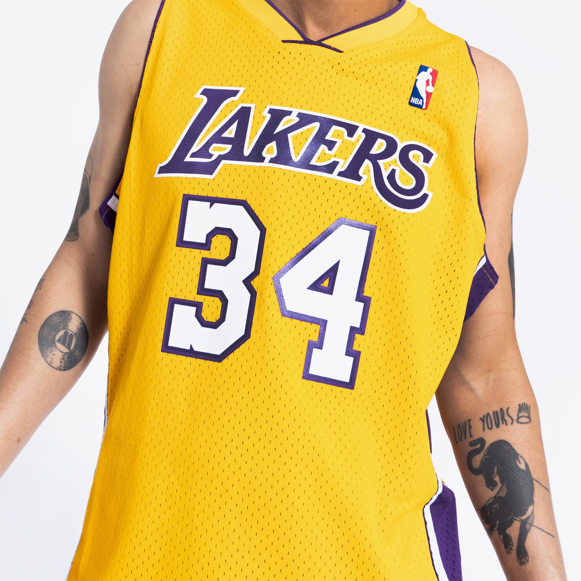 Shaquille O'Neal Los Angeles Lakers HWC Throwback NBA Khaki Black Swin –  Basketball Jersey World